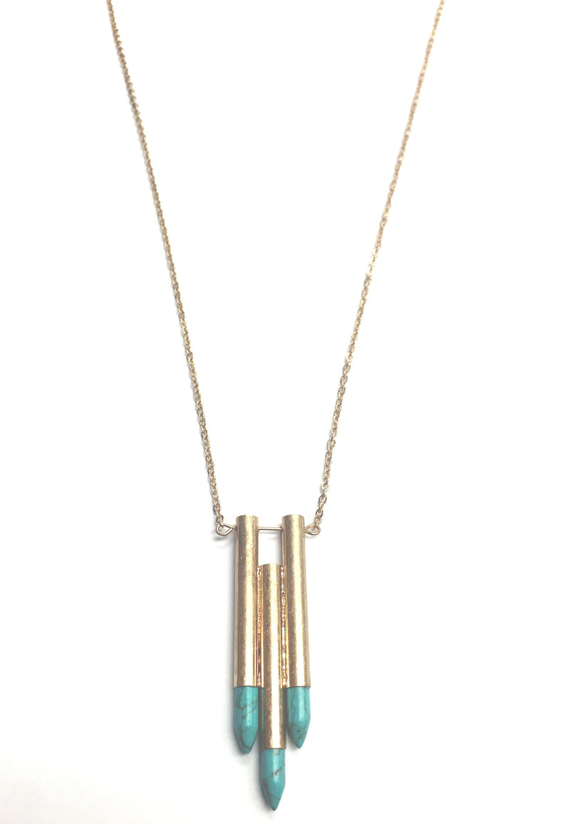 Brushed gold long medallion necklace with a spike accent at the bottom - LB Mint