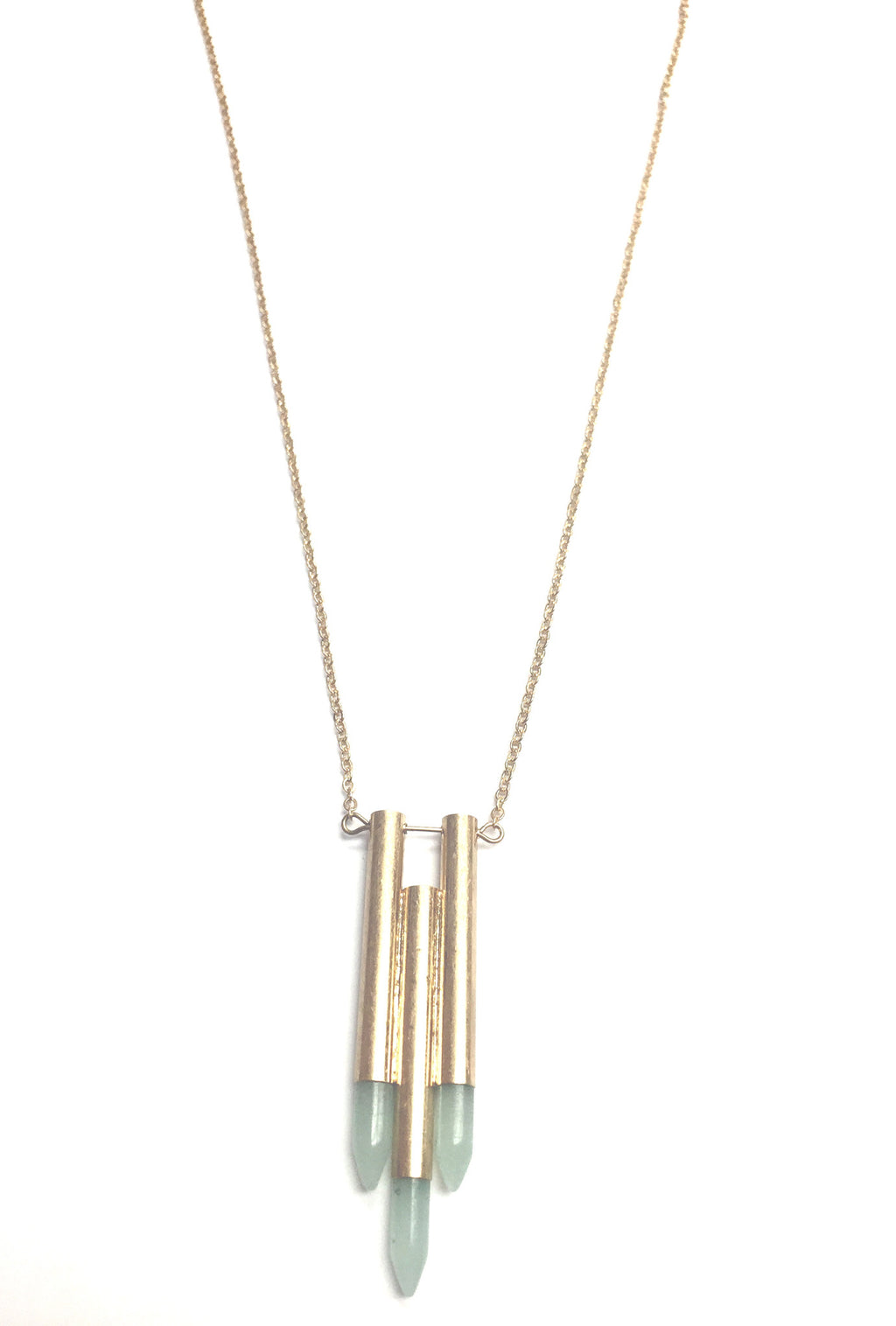 Brushed gold long medallion necklace with a spike accent at the bottom - LB Mint