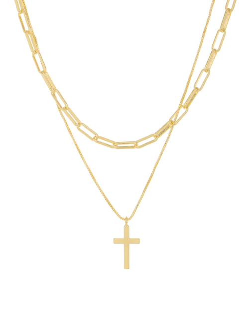 LB Mint Layered Cross Necklace