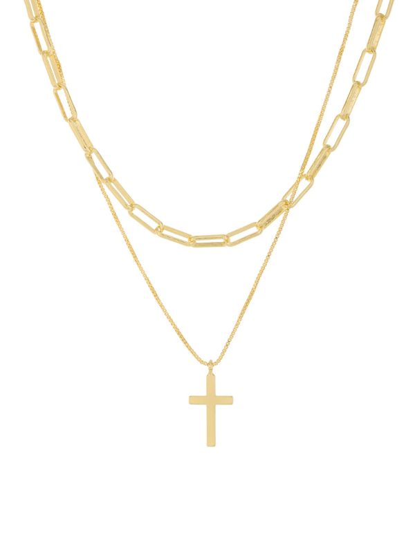 LB Mint Layered Cross Necklace