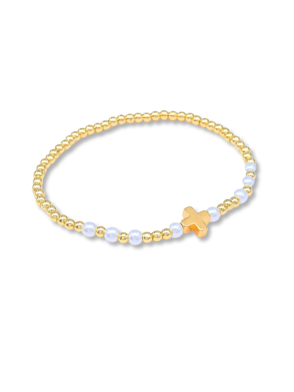 The LB Mint Pearl Cross Bracelet
