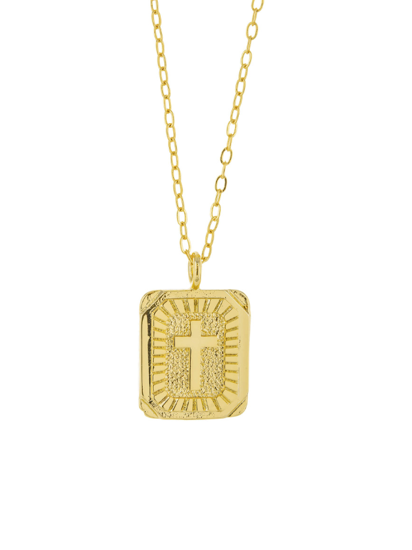 LB Mint Etched Cross Necklace