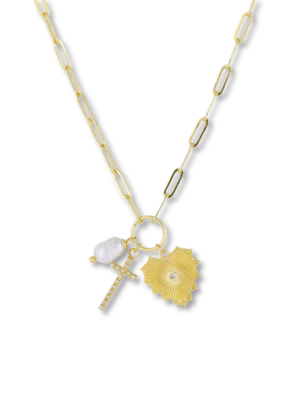 LB Mint Pearl Cross Charm Necklace