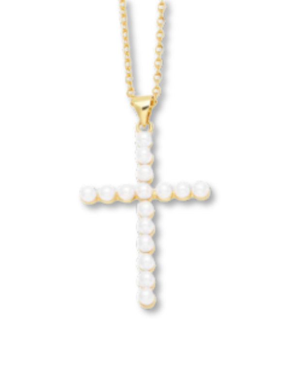 LB Mint Pearl Cross Necklace