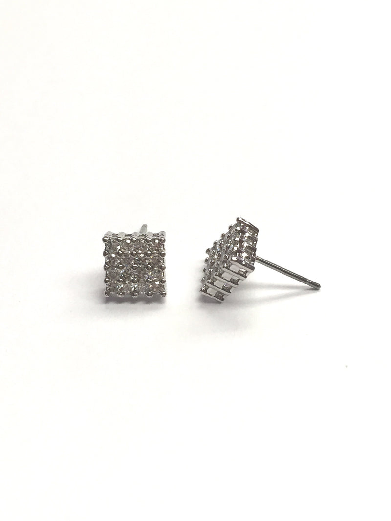 Silver cubic zirconia square stud. Sterling silver pave stud.