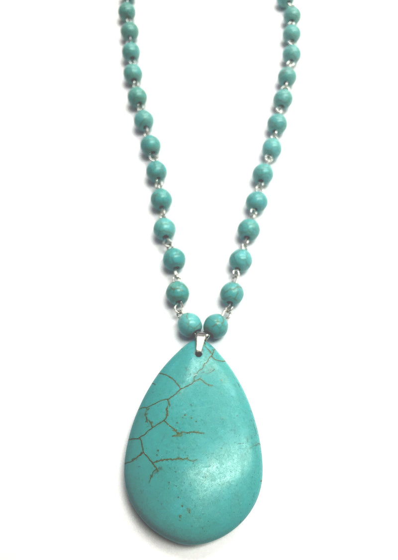 semi precious turquoise necklace with a large turquoise drop - LB Mint